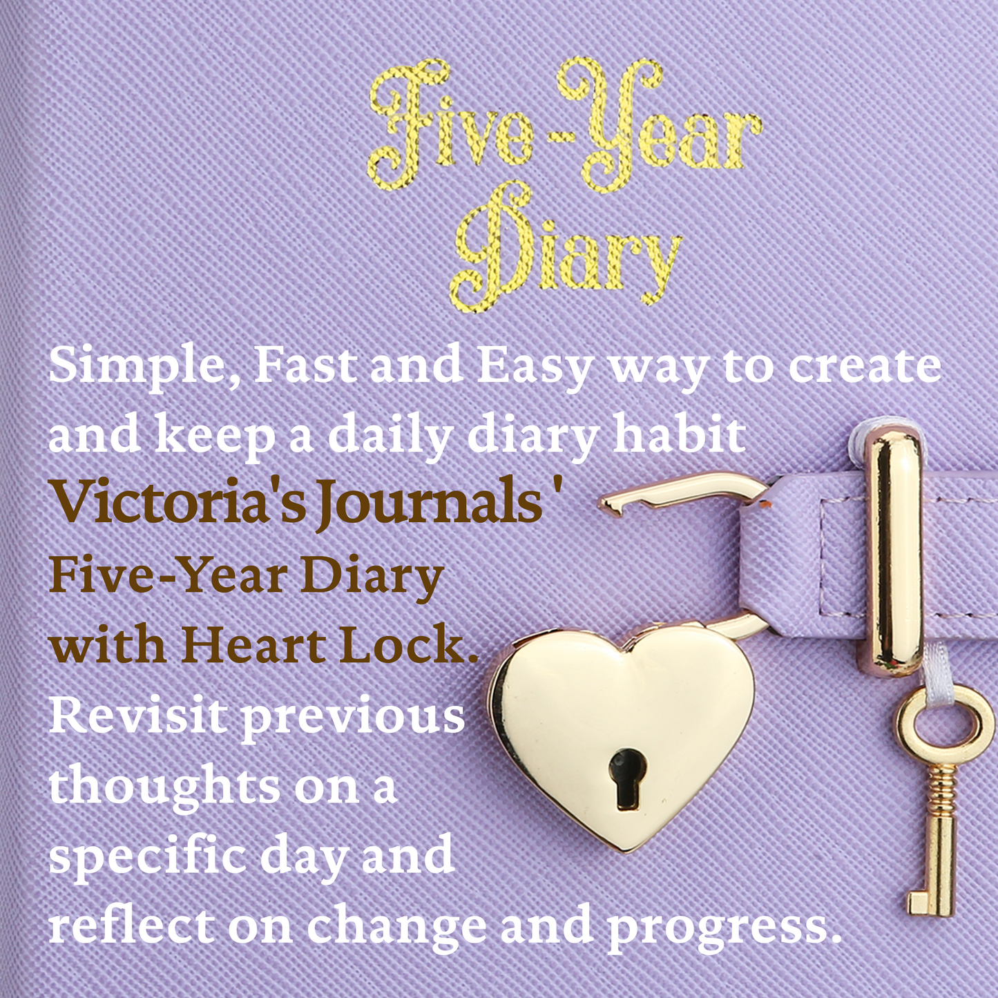 5 Year Diary for Women and Girls: Five-Year Happiness, Memory and Daily Journal with Heart Lock - 4.7x6.5", 394pages (Lilac)