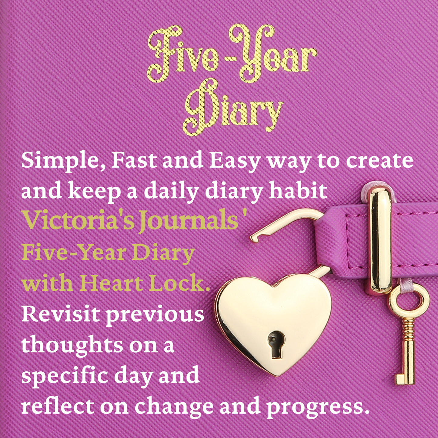 5 Year Diary for Women and Girls: Five-Year Happiness, Memory and Daily Journal with Heart Lock - 4.7x6.5", 394pages (Purple)