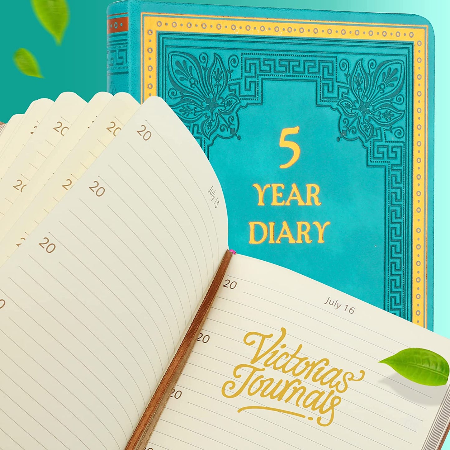 Five-Year Vintage Look Diary (Motivational, Prayer, Gratitude, Mindfulness, Self-Help and Daily Affirmations) 4.64x6.6", 394p. (Teal)