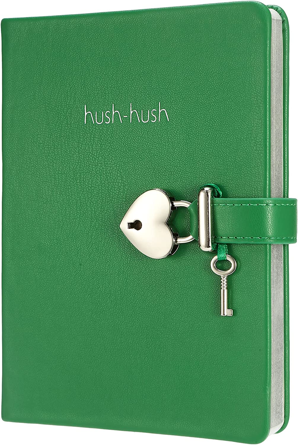 Heart Shaped Lock Journal, Lock Diary for Girls with Key, Vegan Leather Cover, Cute Locking Secret Notebook for Teens, 5.3x7.3",320p Victoria's Journals Secret Diary, College-ruled (Forest Green)