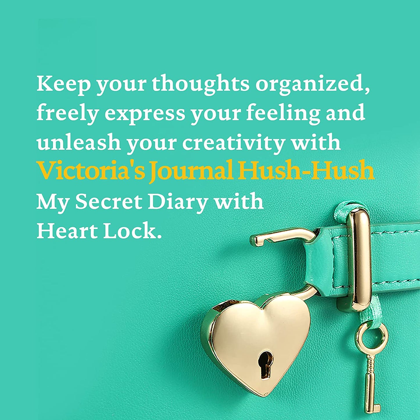 Heart Shaped Lock Journal, Lock Diary for Girls with Key, Vegan Leather Cover, Cute Locking Secret Notebook for Teens, 5.3x7.3",320p Victoria's Journals Secret Diary, College-ruled (Mint Green)
