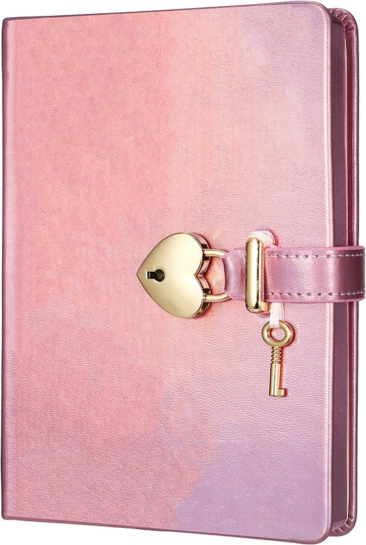 Heart Shaped Lock Journal, Lock Diary for Girls with Key, Vegan Leather Cover, Cute Locking Secret Notebook for Teens, 5.3x7.3",320p Victoria's Journals Secret Diary, College-ruled (Metallic Lilac)
