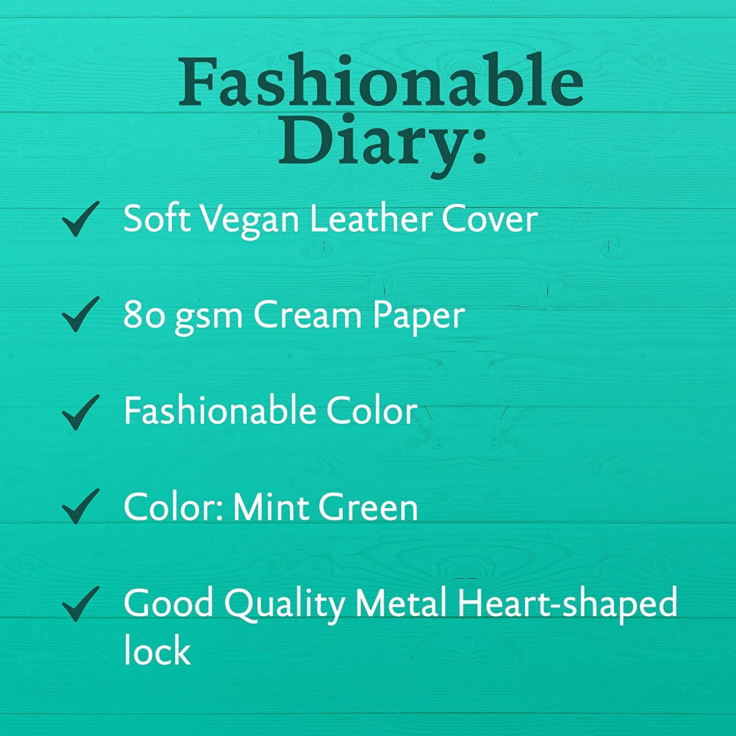 Heart Shaped Lock Journal, Lock Diary for Girls with Key, Vegan Leather Cover, Cute Locking Secret Notebook for Teens, 5.3x7.3",320p Victoria's Journals Secret Diary, College-ruled (Mint Green)