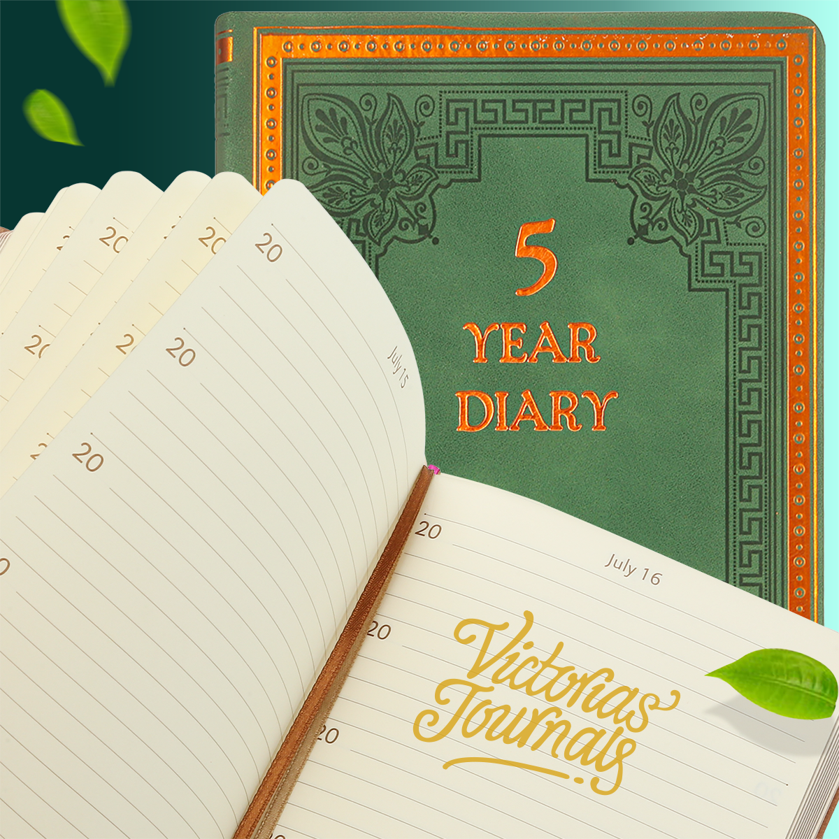 Five-Year Vintage Look Diary (Motivational, Prayer, Gratitude, Mindfulness, Self-Help and Daily Affirmations) 4.64x6.6", 394p. (Green)