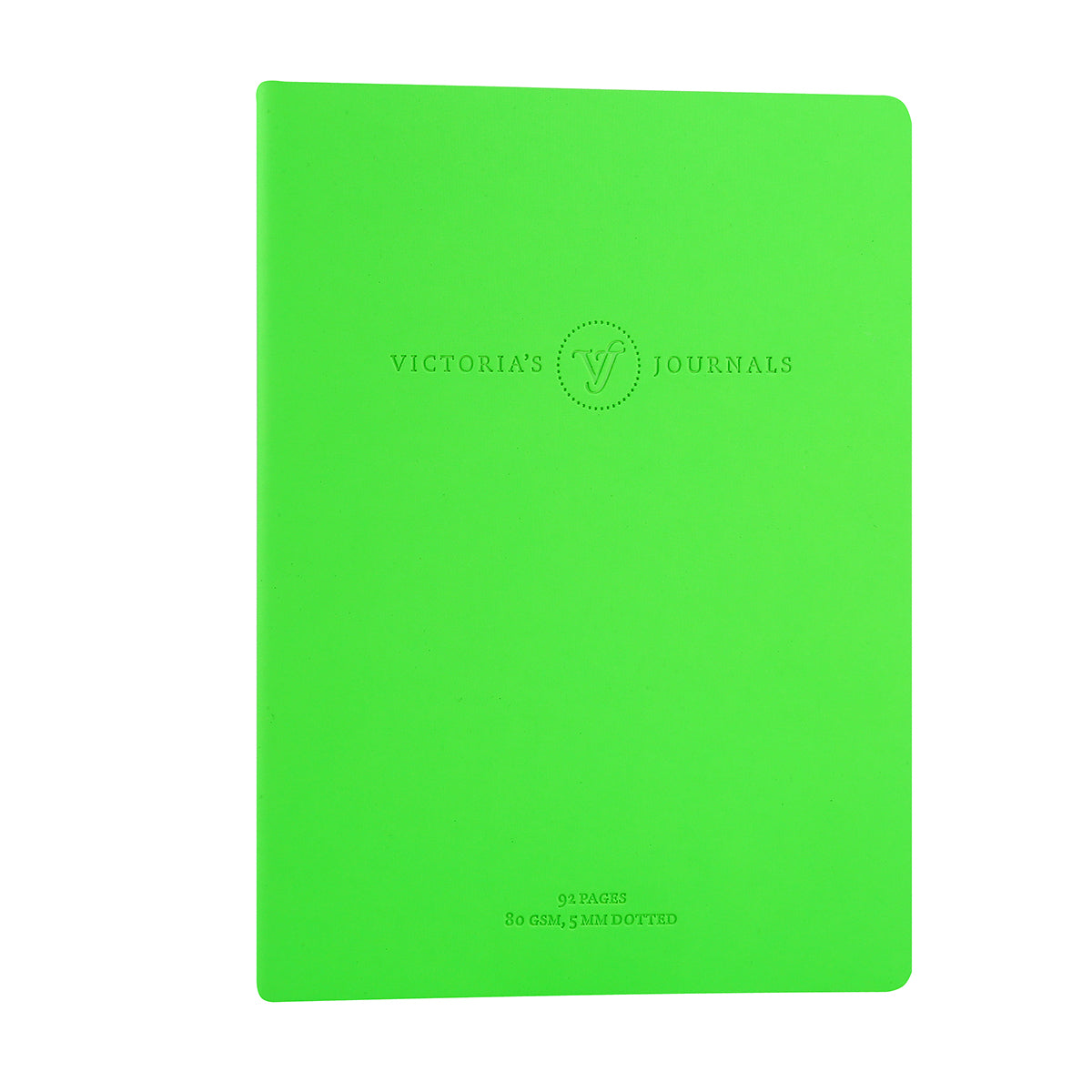 Victoria's Journals Neon Dotted Bullet Journal, couverture en similicuir souple, 96 pages, 80 g/m² (vert fluo)