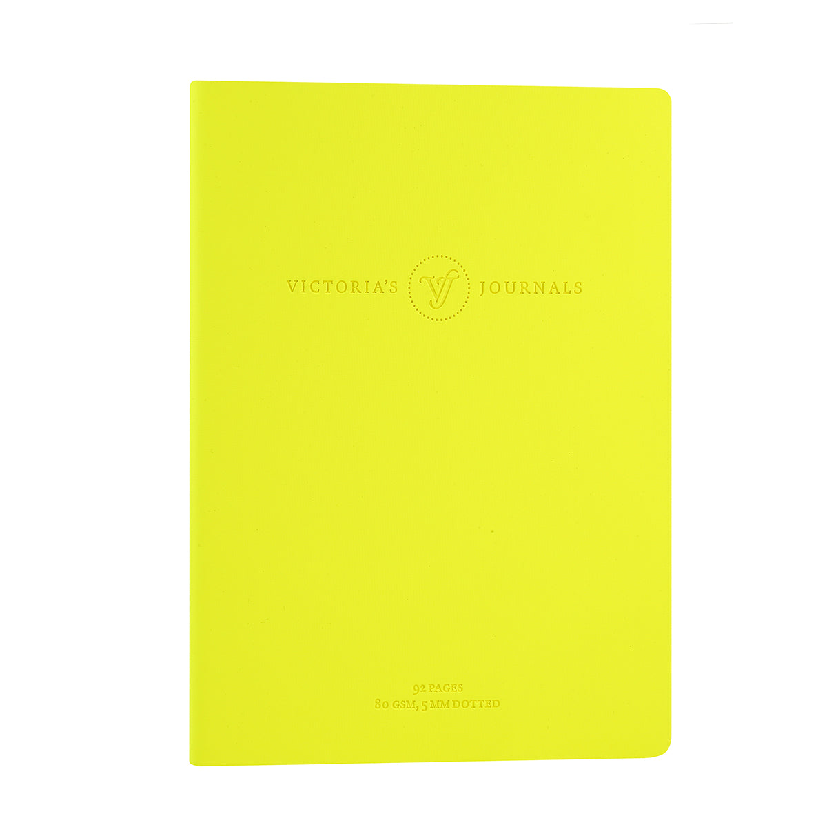 Victoria's Journals Neon Dotted Bullet Journal, couverture en similicuir souple, 96 pages, 80 g/m² (jaune fluo)
