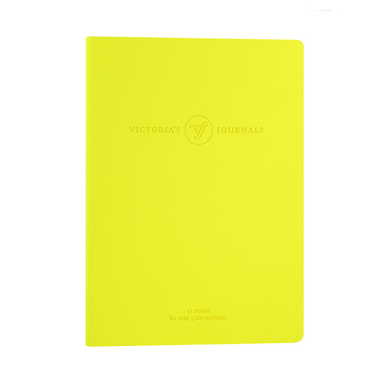 Victoria's Journals Neon Dotted Bullet Journal, Flexy Leatherette Cover, 96pages, 80 gsm (Neon Yellow)